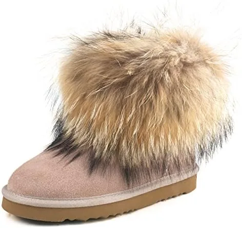 ausland genuine suede waterproof boots for women furry fur winter ankle boots warm fluffy snow boot 55us sand 99251 36eu