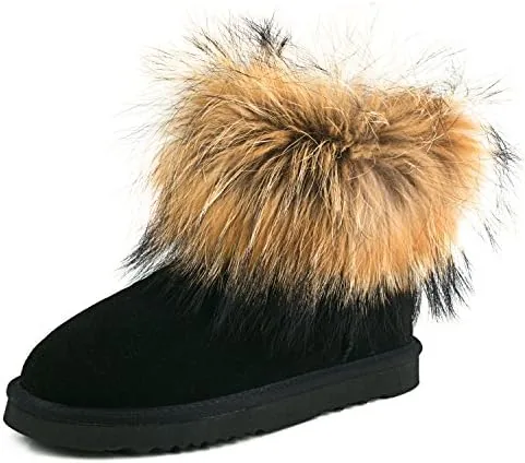 ausland genuine suede waterproof boots for women furry fur winter ankle boots warm fluffy snow boot 75us black 99251 38eu