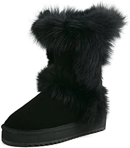 ausland waterproof genuine suede platform boots for women furry winter short boot ladies fur boots 75us black 99256 38eu